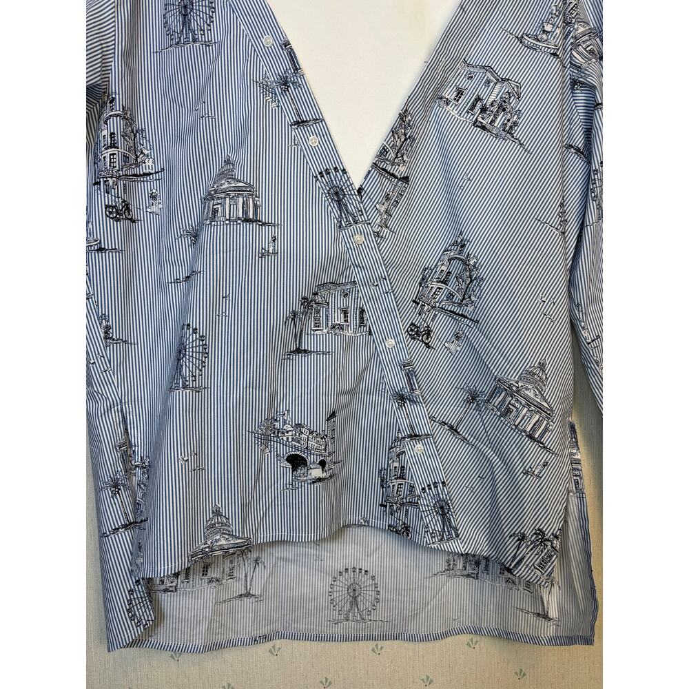 Maje Lasane Asymmetrical Layered Top Size 3 Imprime Paris Scene Parisian NWT - Picture 7 of 15